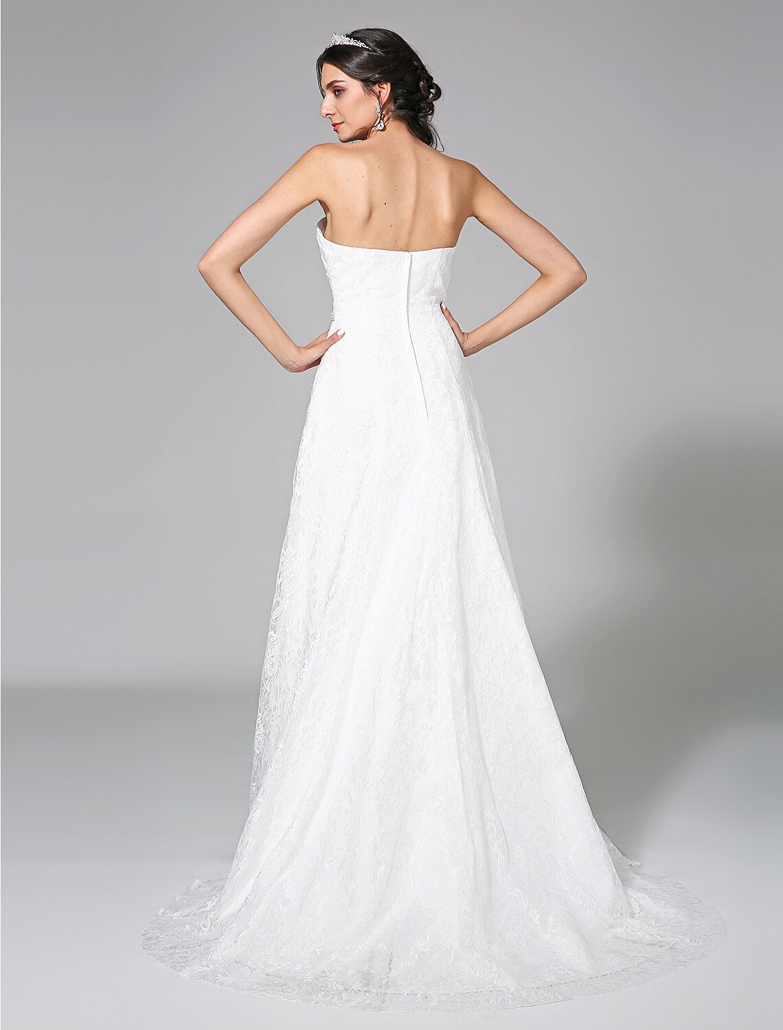 Wedding Dresses A-Line Sweetheart Sleeveless Sweep / Brush Train Lace Bridal Gowns With Sash Side-Draped