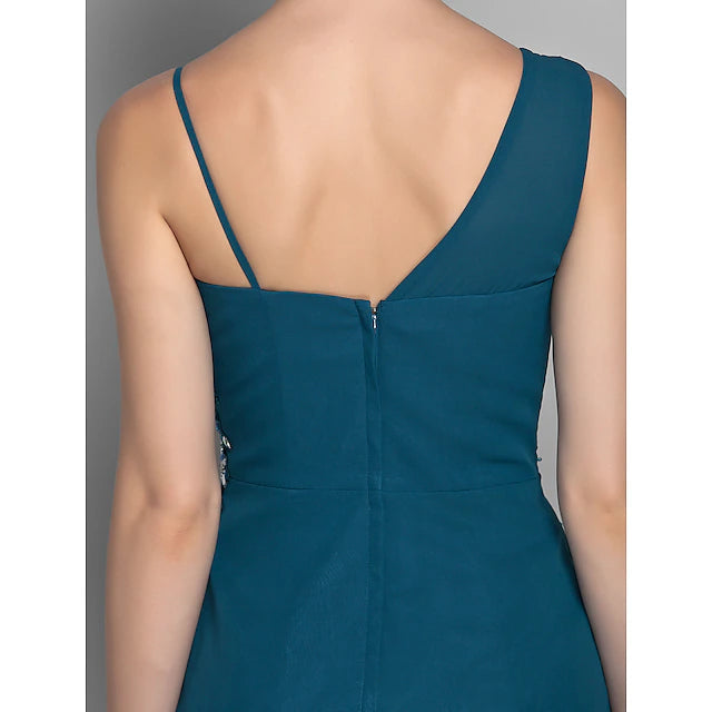 Sheath / Column Mother of the Bride Dress Furcal One Shoulder Floor Length Chiffon Sleeveless