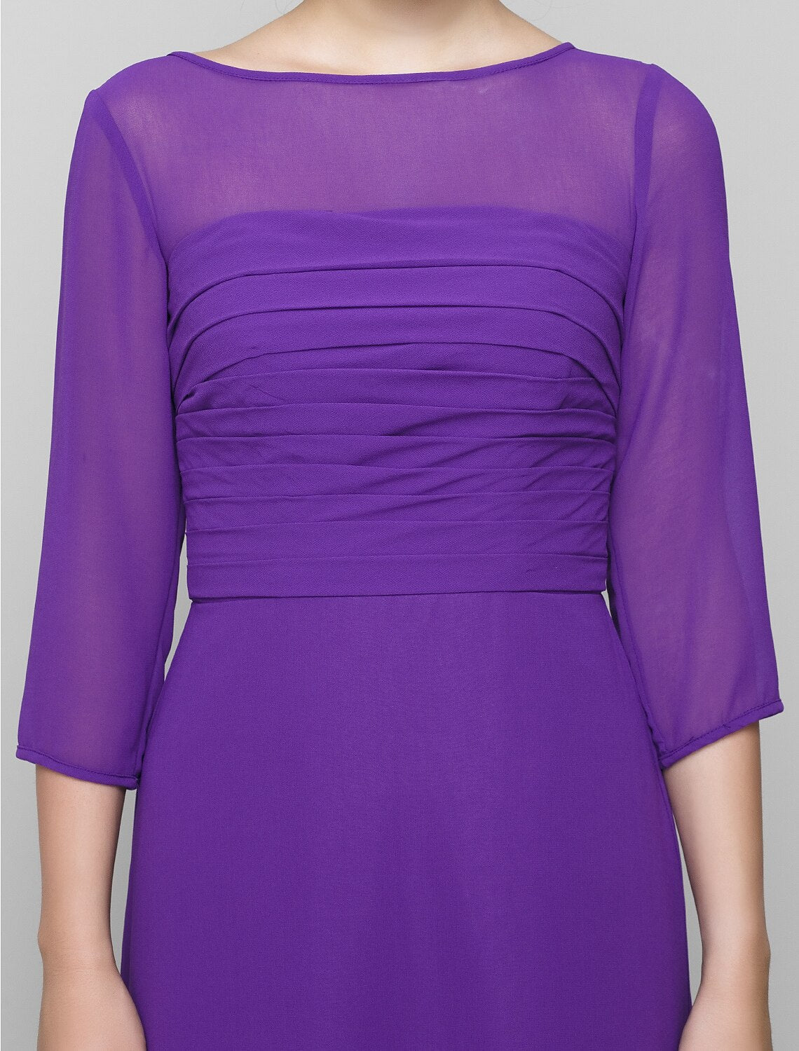 A-Line Mother of the Bride Dress Elegant Scoop Neck Ankle Length Chiffon 3/4 Length Sleeve
