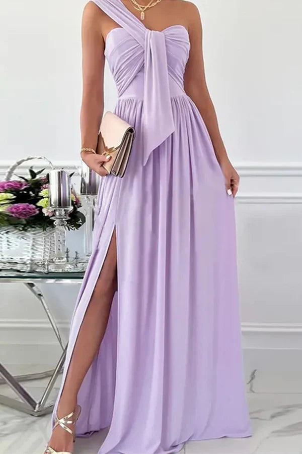 Elegant Formal Solid Color Asymmetric Solid Color One Shoulder Irregular Evening Dress Party Dress