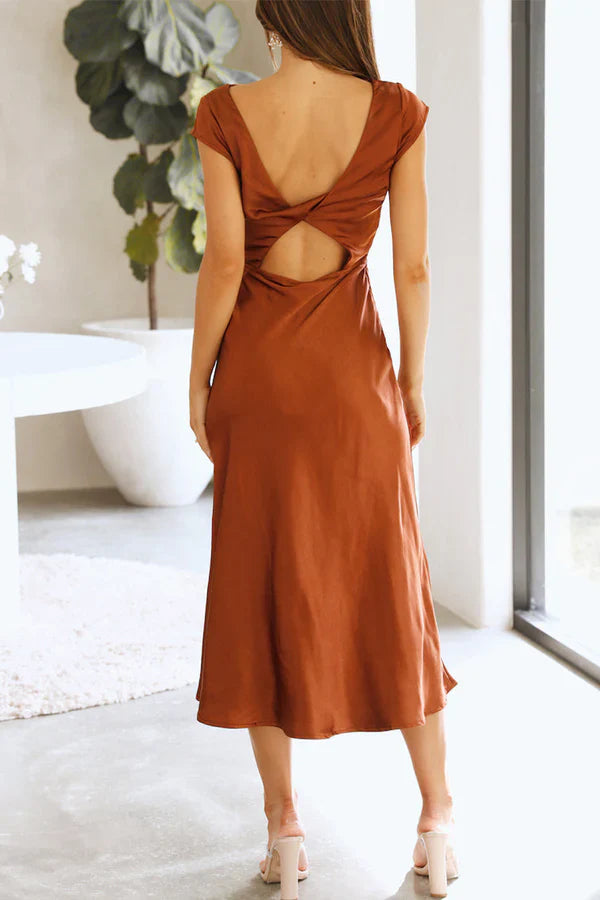 Elegant solid color hollow out solid color A-line evening dress Party Dress