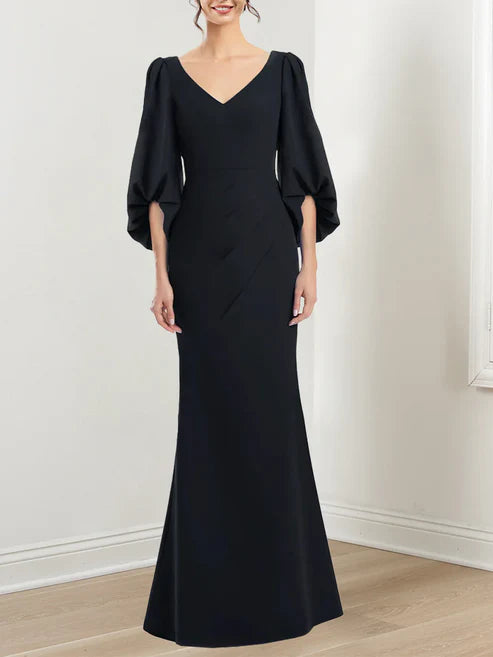 Mermaid V-Neck 3/4 Sleeves Mother Of The Bride Dresses Elegant Evening Dress