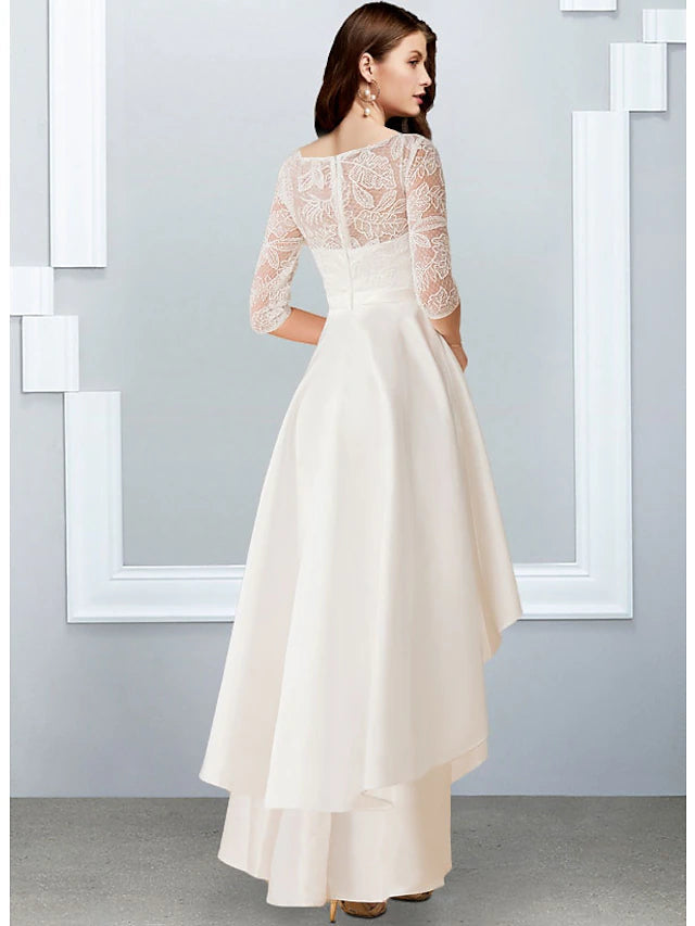 Bachelorette Party Little White Dresses Wedding Dresses Asymmetrical A-Line Half Sleeve Illusion Neck Chiffon With Cascading