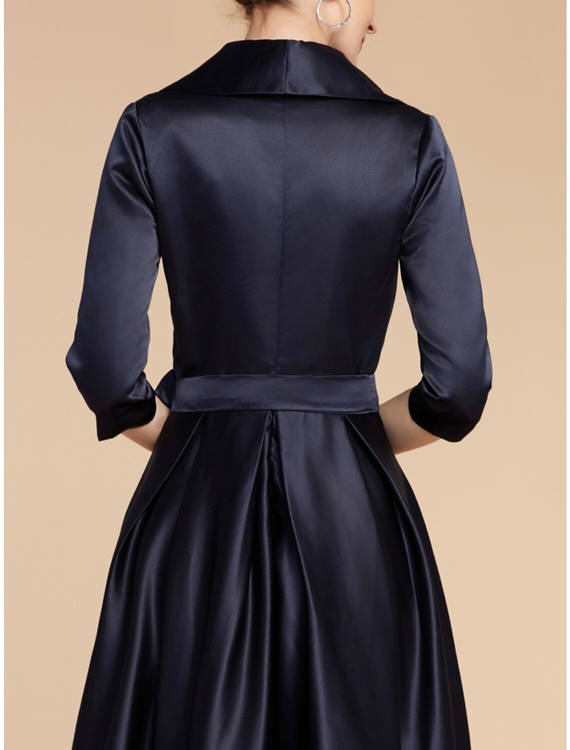 A-Line Mother of the Bride Dress Wedding Guest Elegant V Neck Ankle Length Satin Half Sleeve with Sash / Ribbon Ruching