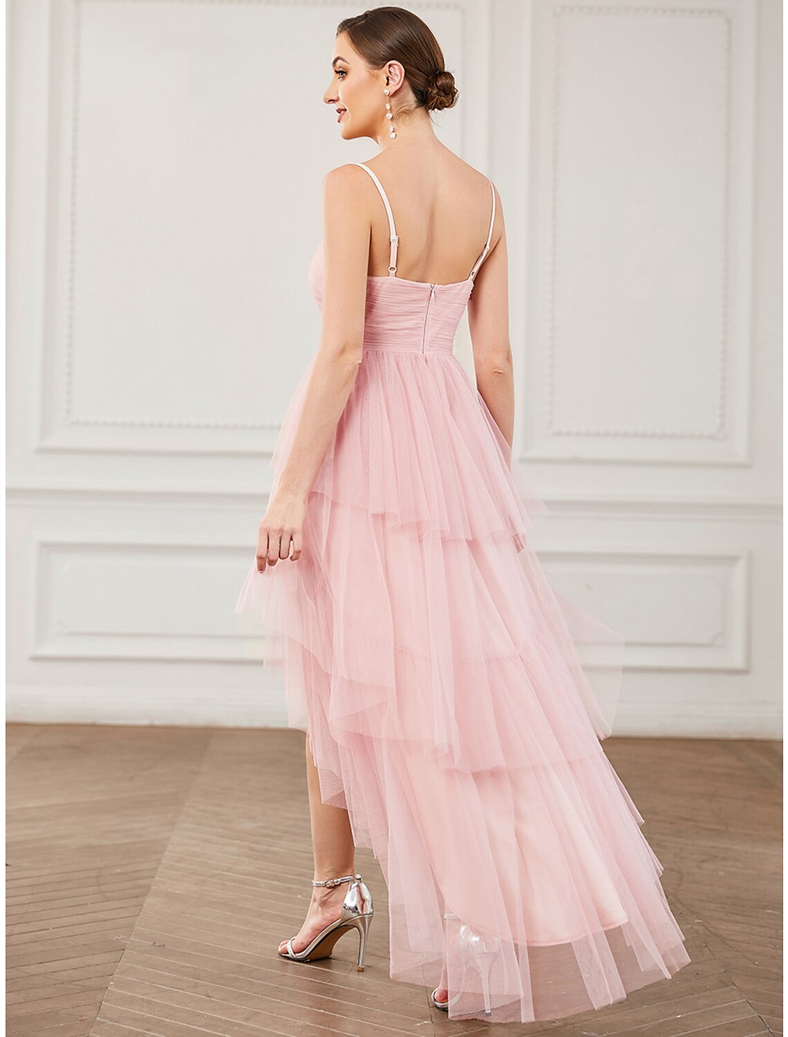 A-Line Party Dresses Vintage Dress Prom Knee Length Sleeveless Spaghetti Strap Tulle