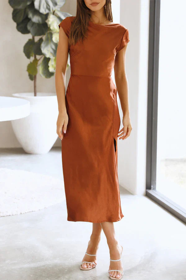 Elegant solid color hollow out solid color A-line evening dress Party Dress