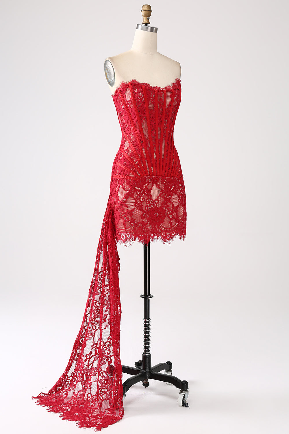 Classy Lace Strapless Corset Short Cocktail Dress with Lace-up Back Off Shoulder Sexy