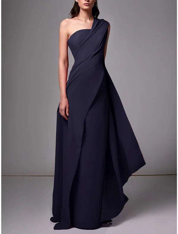 Sheath Evening Gown Red Green Dress Elegant Dress Formal Sweep / Brush Train Sleeveless One Shoulder Stretch Chiffon with Pleats