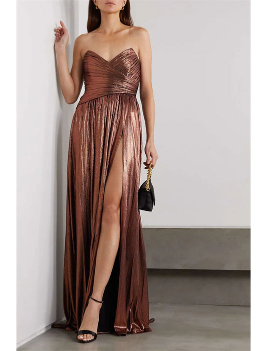 Mermaid / Trumpet Evening Gown Sexy Dress Cocktail Party Wedding Reception Floor Length Sleeveless Strapless Polyester with Slit