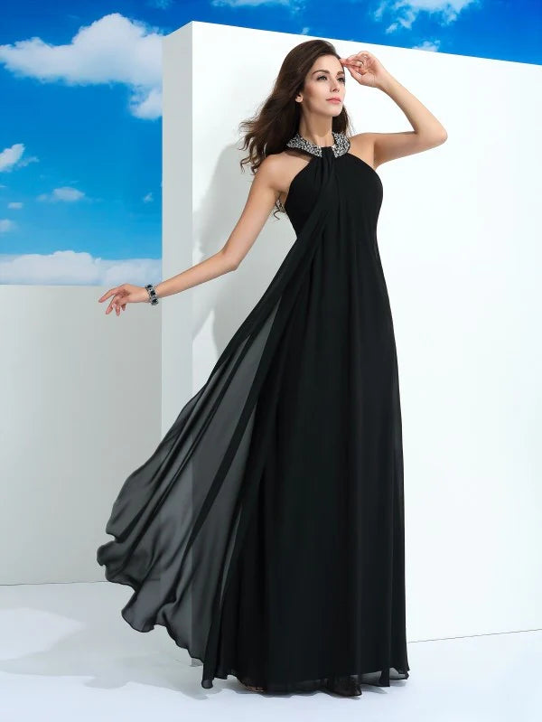 A-Line/Princess Halter Beading Sleeveless Long Chiffon Dresses Evening Dresses