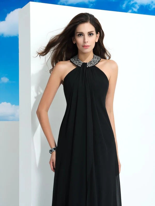 A-Line/Princess Halter Beading Sleeveless Long Chiffon Dresses Evening Dresses