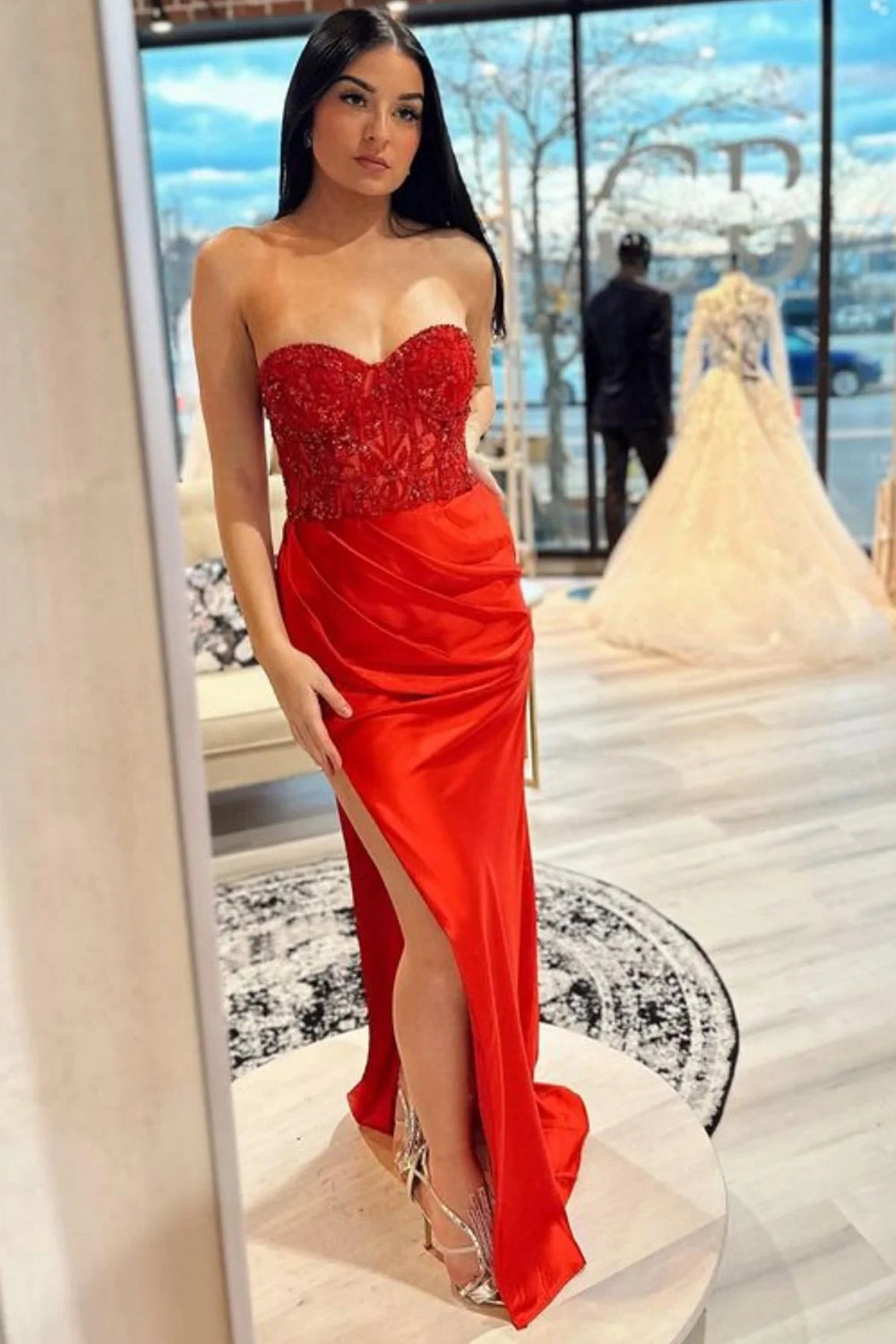 Sparkly Hot Pink Corset Long Prom Dress With Slit Off Shoulder Sexy Evening Dresses