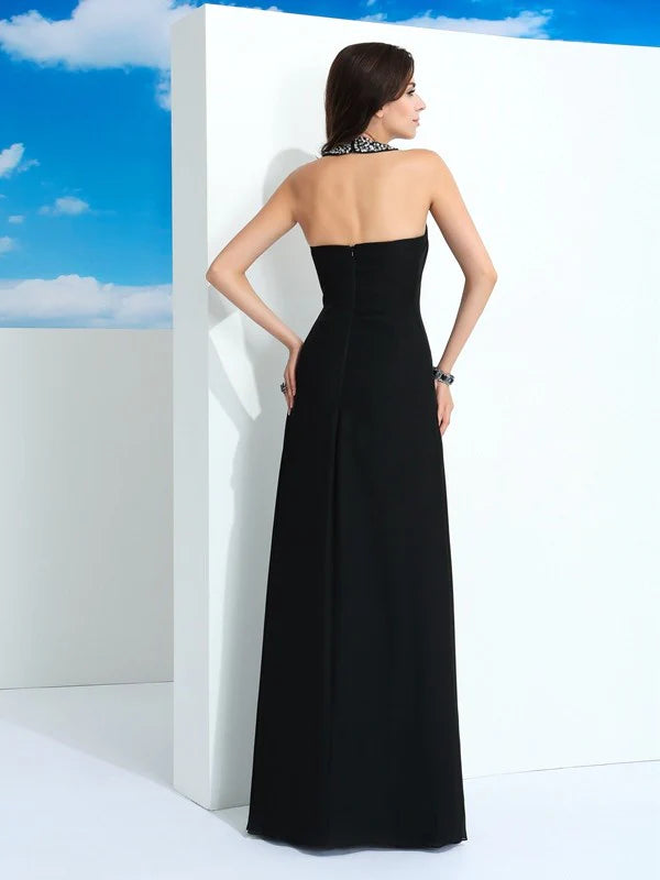 A-Line/Princess Halter Beading Sleeveless Long Chiffon Dresses Evening Dresses