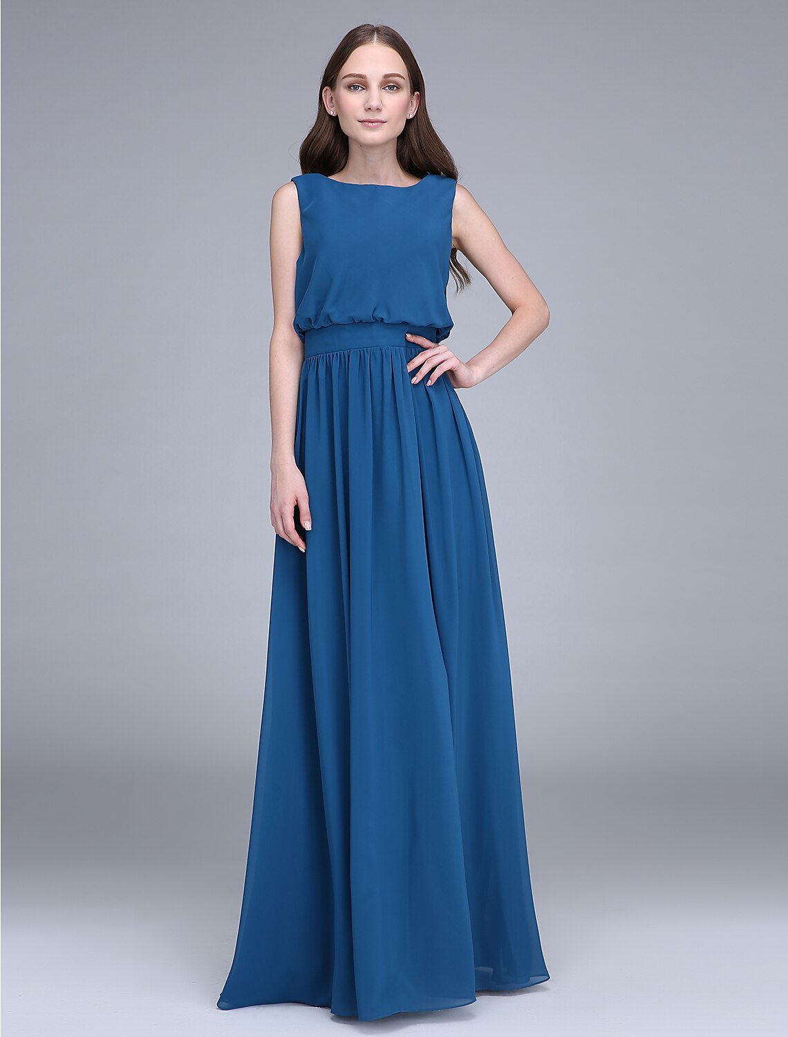 Sheath / Column Bridesmaid Dress Jewel Neck Sleeveless Floor Length Chiffon with Sash