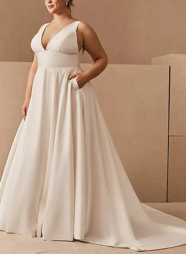 A-line/Princess V-neck Large Pocket Wedding Dress Plus Size Sexy