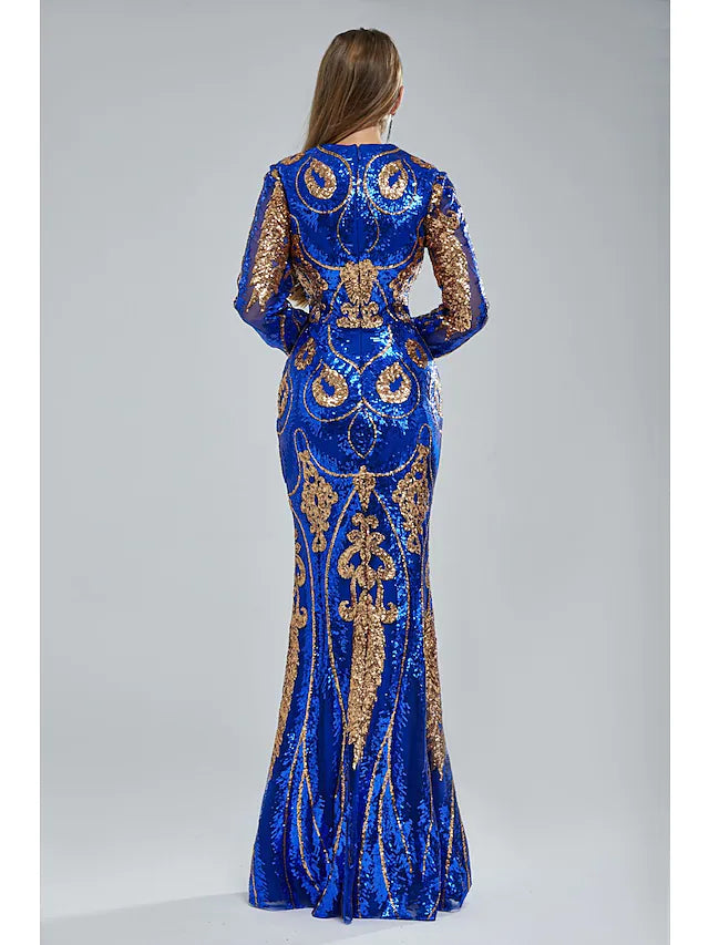 Mermaid / Trumpet Evening Gown Elegant Dress Engagement Chapel Train Short Sleeve Jewel Neck Sequined