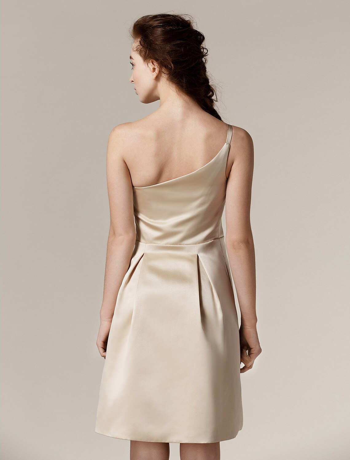 A-Line One Shoulder Knee Length Satin Bridesmaid Dress with Draping