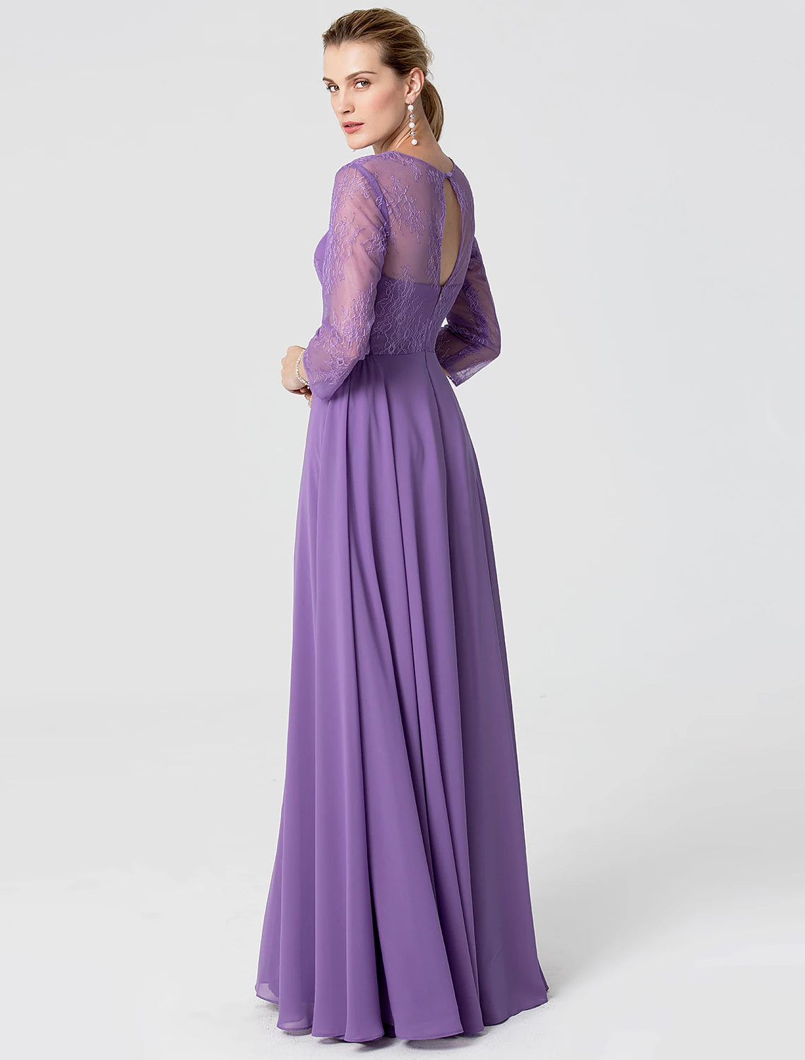 A-Line Elegant Holiday Cocktail Party Formal Evening Dress V Neck 3/4 Length Sleeve Floor Length Chiffon Lace with Sash / Ribbon Beading