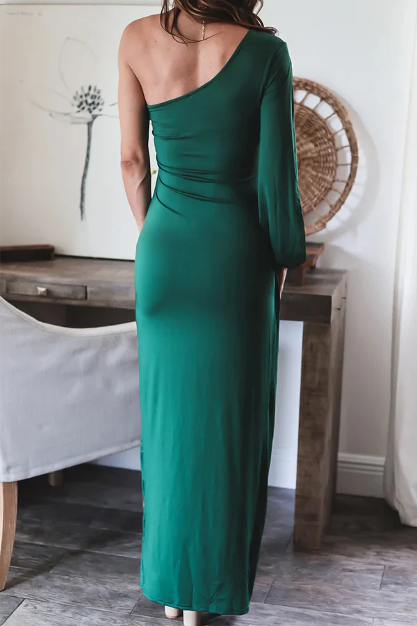 Solid Split Shoulder Irregular Evening Dress One Shoulder Party Dress