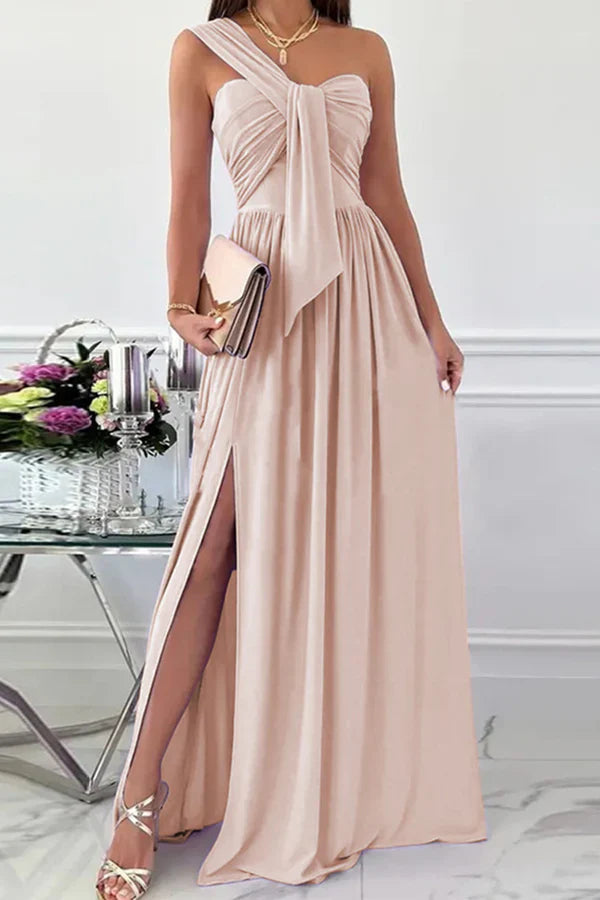 Elegant Formal Solid Color Asymmetric Solid Color One Shoulder Irregular Evening Dress Party Dress