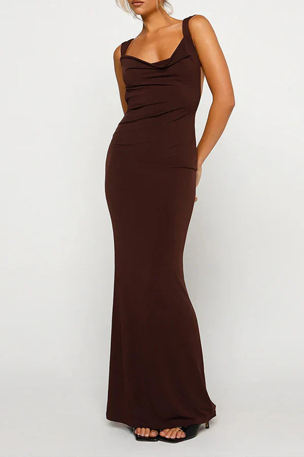 Sexy solid color backless V-neck one step dress evening dress Party Dress