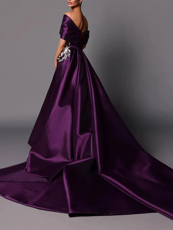 A-line/Princess Off Shoulder Tail Evening Dress With Slit