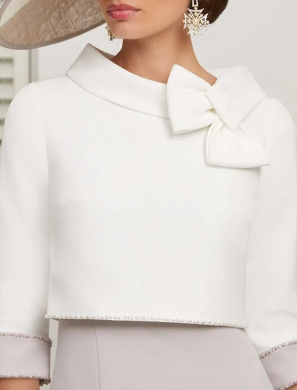 Elegant Mother of the Bride Dress Wedding Guest Church Jewel Neck 3/4 Length Sleeve Evening Dresses