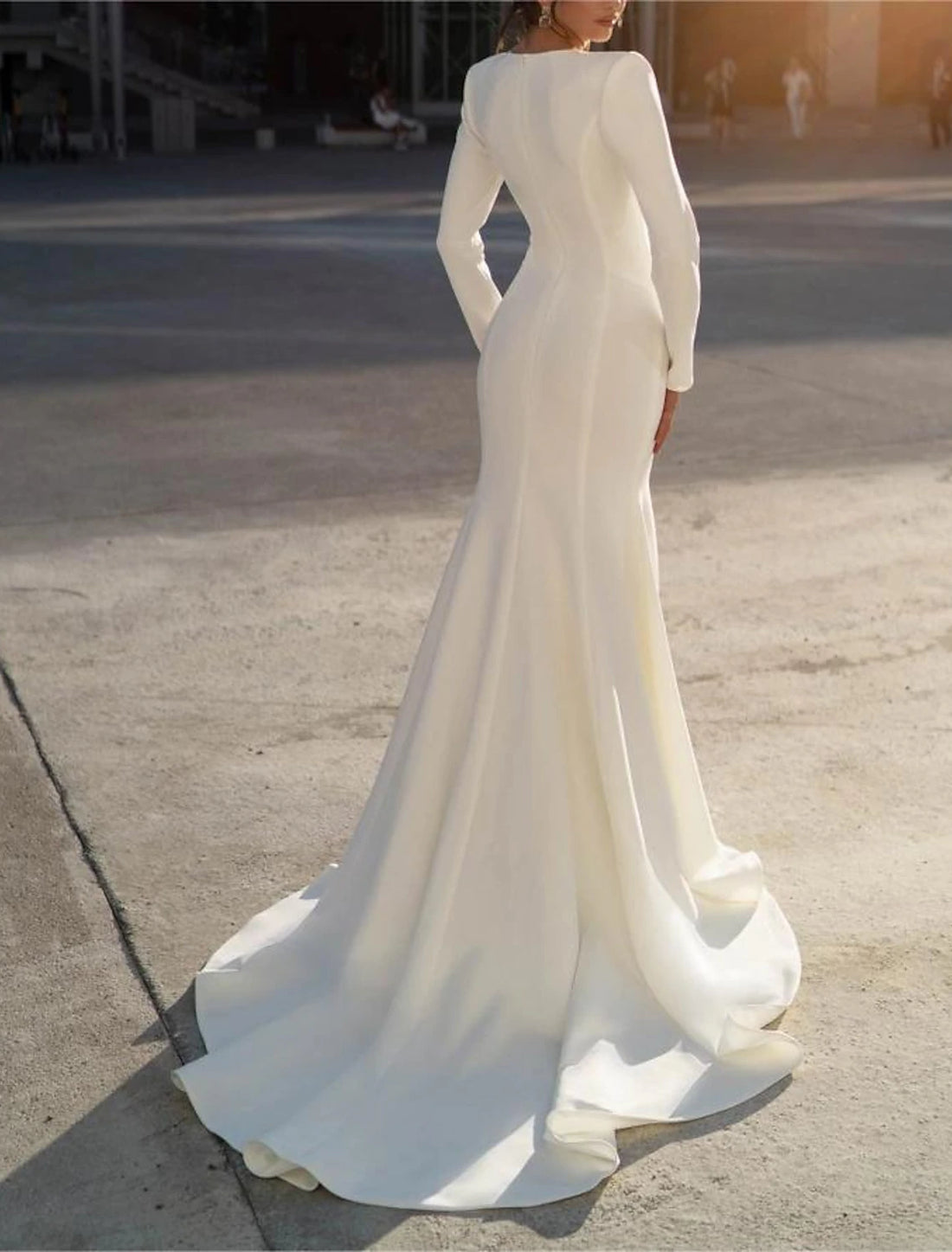 Formal Wedding Dresses Mermaid / Trumpet V Neck Long Sleeve Sweep / Brush Train Chiffon Bridal Gowns With Beading