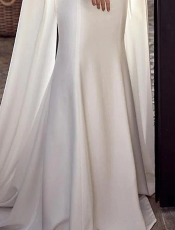 Mermaid Party Dress Evening Gown Maxi Dress Formal Wedding Guest Court Train Sleeveless Jewel Neck Capes Stretch Chiffon