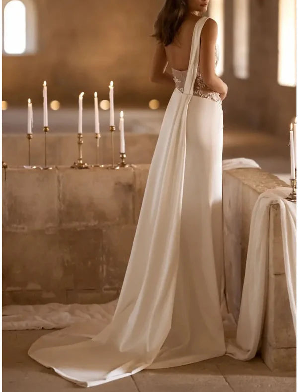 Hall Mature Wedding Dresses A-Line One Shoulder Sleeveless Court Train Satin Bridal Gowns With Pleats