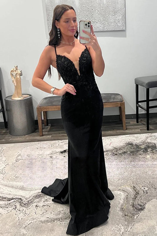 Sparkly Sequins Black Mermaid Long Prom Dress Sexy Evening Dresses