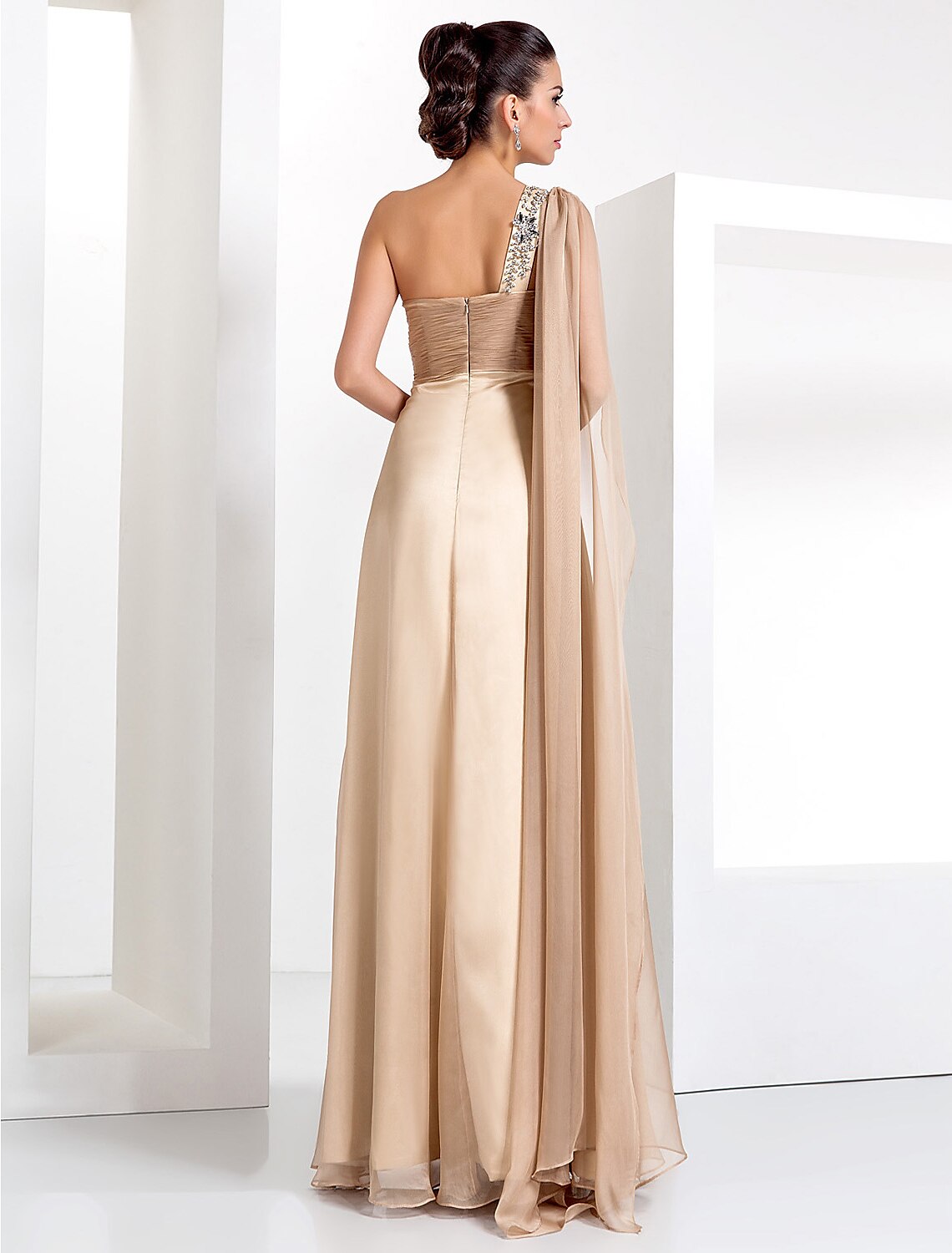 Sheath / Column Elegant Formal Evening Black Tie Gala Dress One Shoulder Sleeveless Floor Length Chiffon with Criss