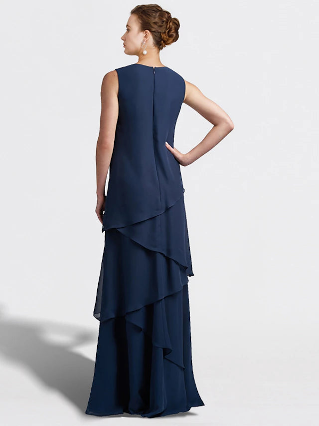 Two Piece A-Line Mother of the Bride Dress Plus Size Elegant V Neck Floor Length Chiffon Sleeveless Wrap Included