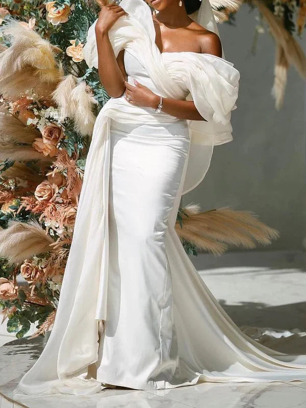 Trumpet/Fishtail Off Shoulder Wedding Dress Plus Size Sexy Ivory