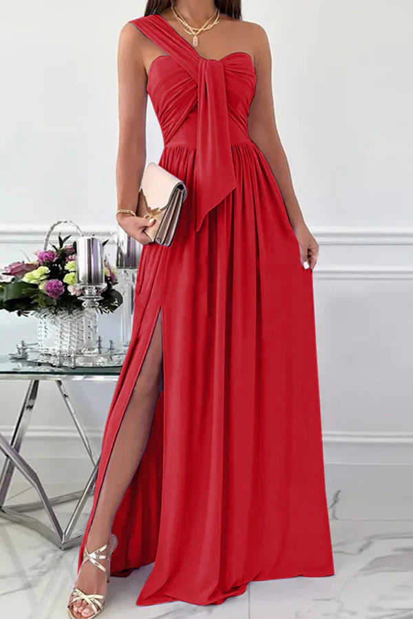 Elegant Formal Solid Color Asymmetric Solid Color One Shoulder Irregular Evening Dress Party Dress
