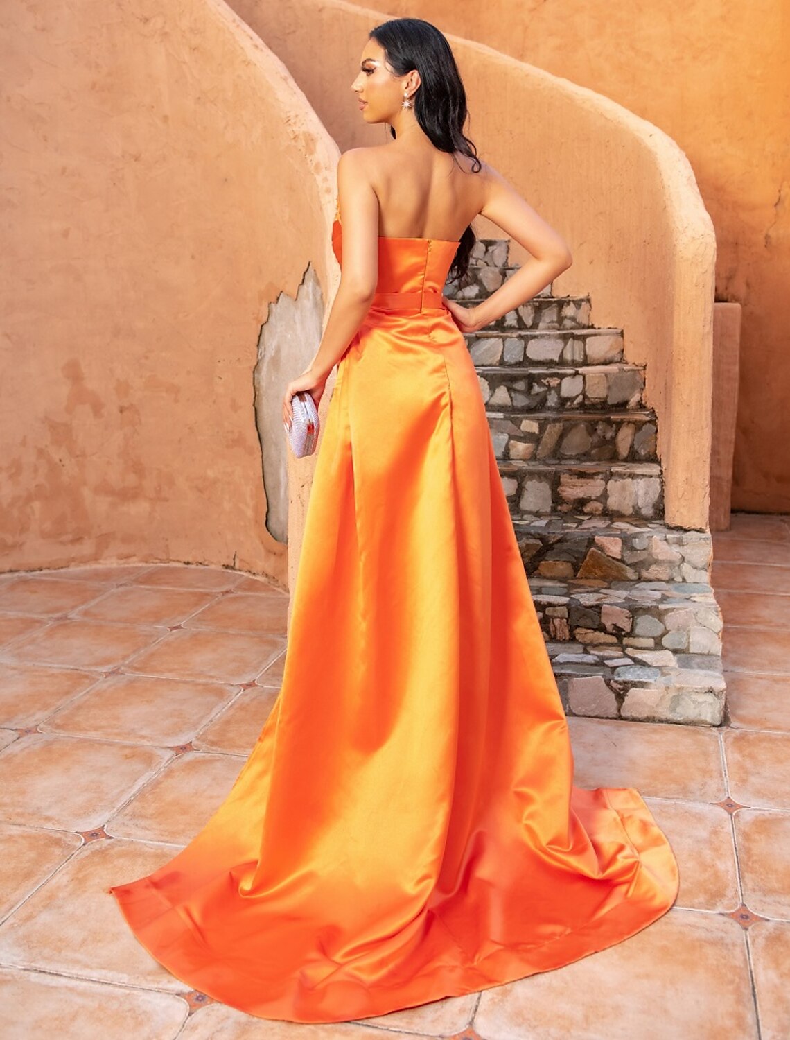 Mermaid Ruched Evening Gown Satin Dress Cocktail Party Prom Court Train Sleeveless Strapless Bridesmaid Dress with Beading Sequin