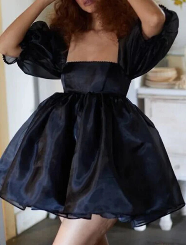 Women's Party Dress Homecoming Dress Holiday Dress Mini Dress Black White Red Short Sleeve Color Gradient Mesh Spring Summer Square Neck Fashion Party Vacation Summer Dress