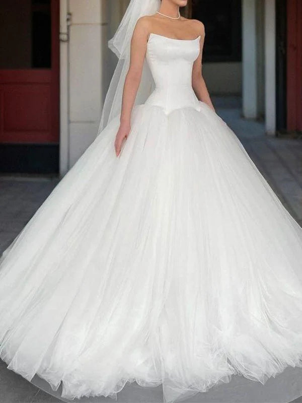 Ball dress straight tube to ground sheer wedding dress Off Shoulder Beautiful