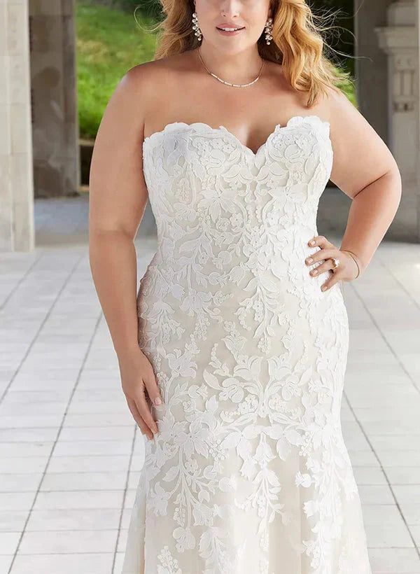 Trumpet/Fishtail Off Shoulder Large Sticker Lace Wedding Dress Plus Size Beautiful