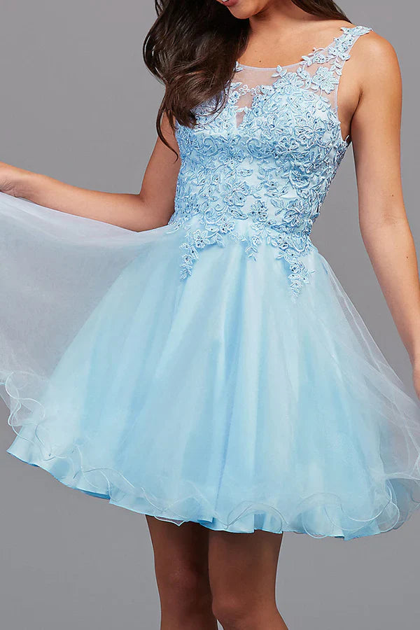 Line illusion lace decal cute Homecoming dress Short Beautiful Graduation Dress