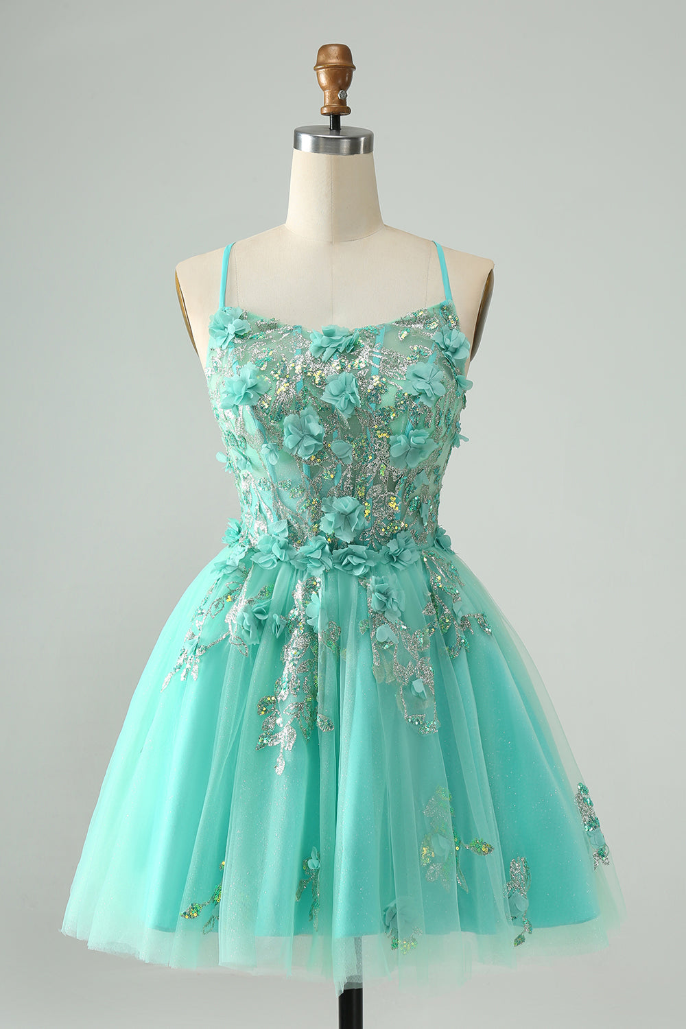 Cute A Line Spaghetti Straps Corset Short Homecoming Dress with Appliques Beautiful