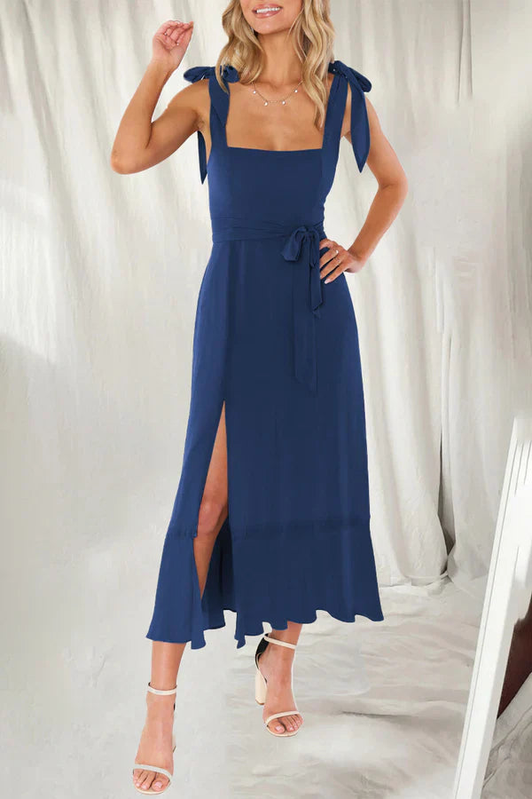 Elegant and minimalist solid color slit solid color square collar A-line evening dress Party Dress