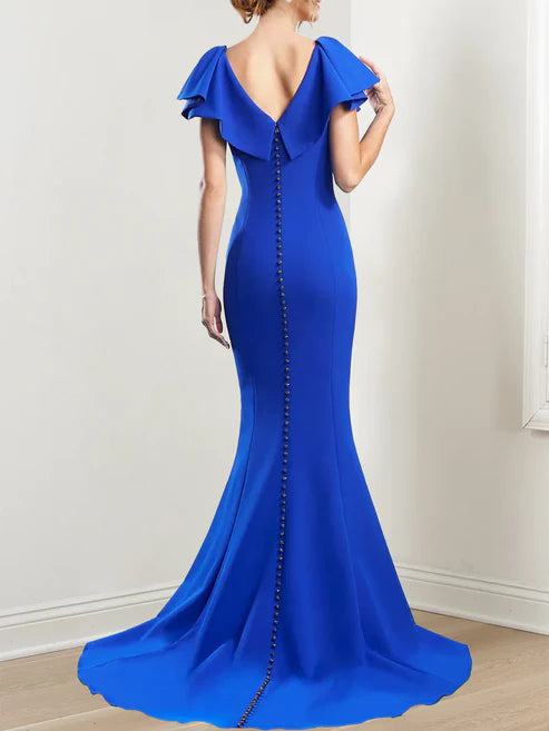 Mermaid V-Neck Short Sleeves Split Side Mother Of The Bride Dresses Sexy Evening Dress