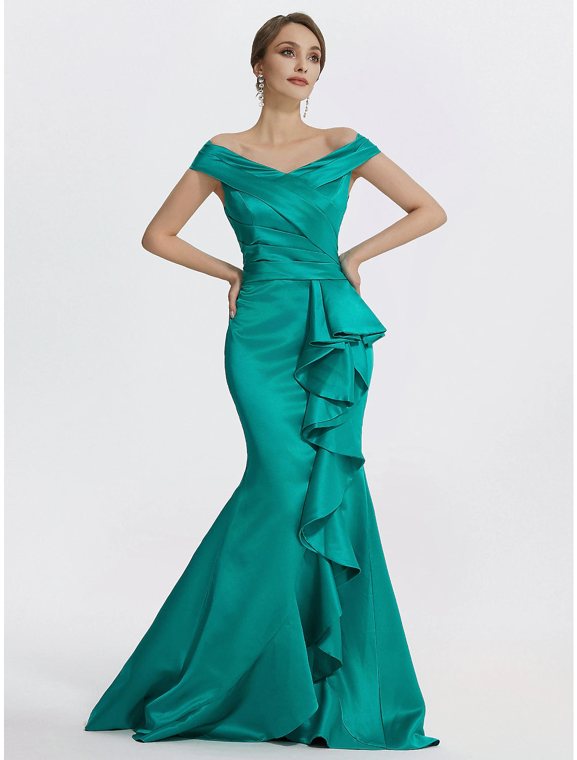 Sheath / Column Evening Gown Elegant Dress Formal Floor Length Sleeveless Off Shoulder Satin