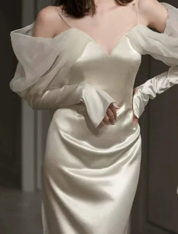 Mermaid / Trumpet Evening Gown Elegant Dress Formal Prom Floor Length Long Sleeve Sweetheart Italy Satin with Buttons