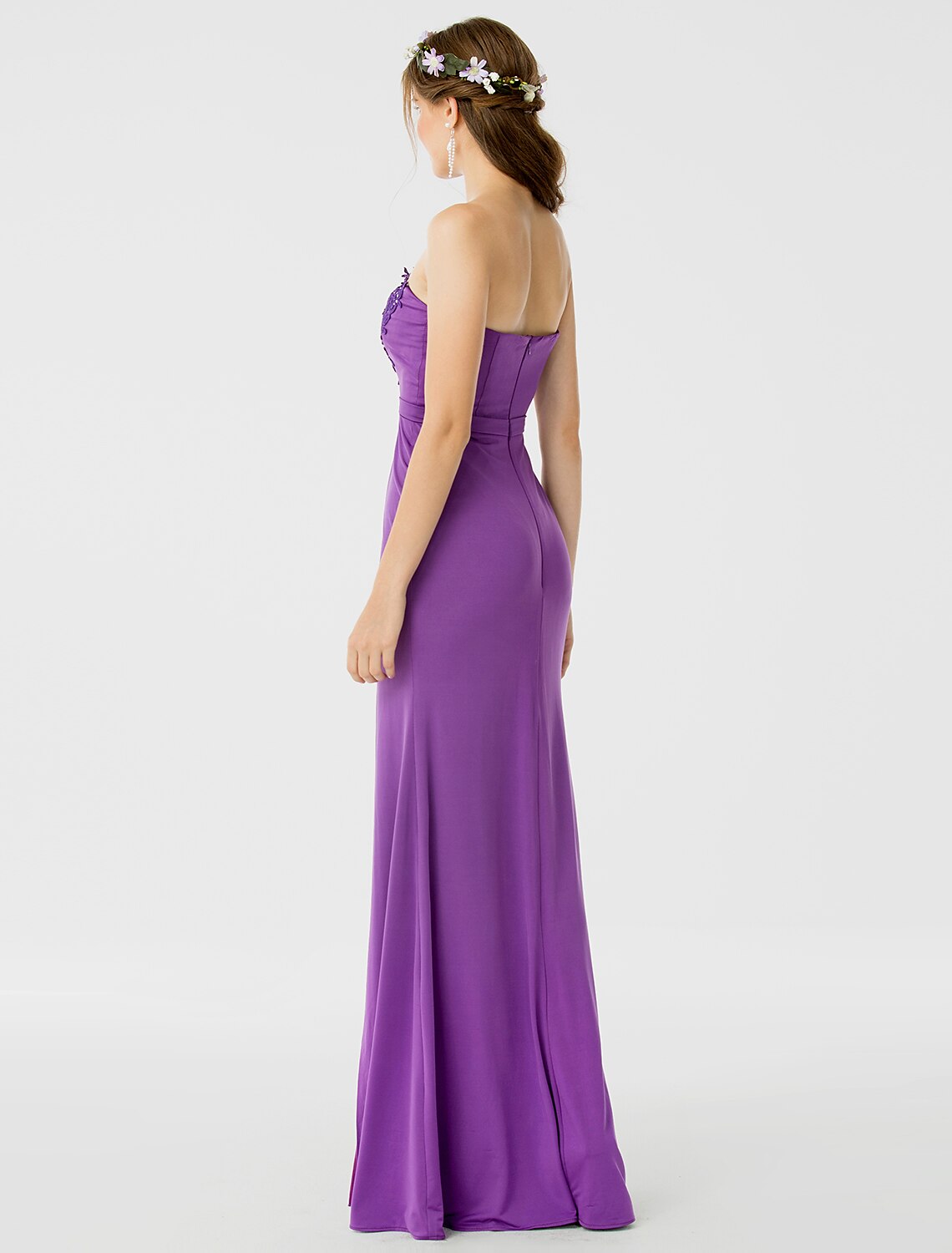 Sheath / Column Bridesmaid Dress Sweetheart Sleeveless Open Back Floor Length Jersey / Floral Lace with Sash / Ribbon / Appliques