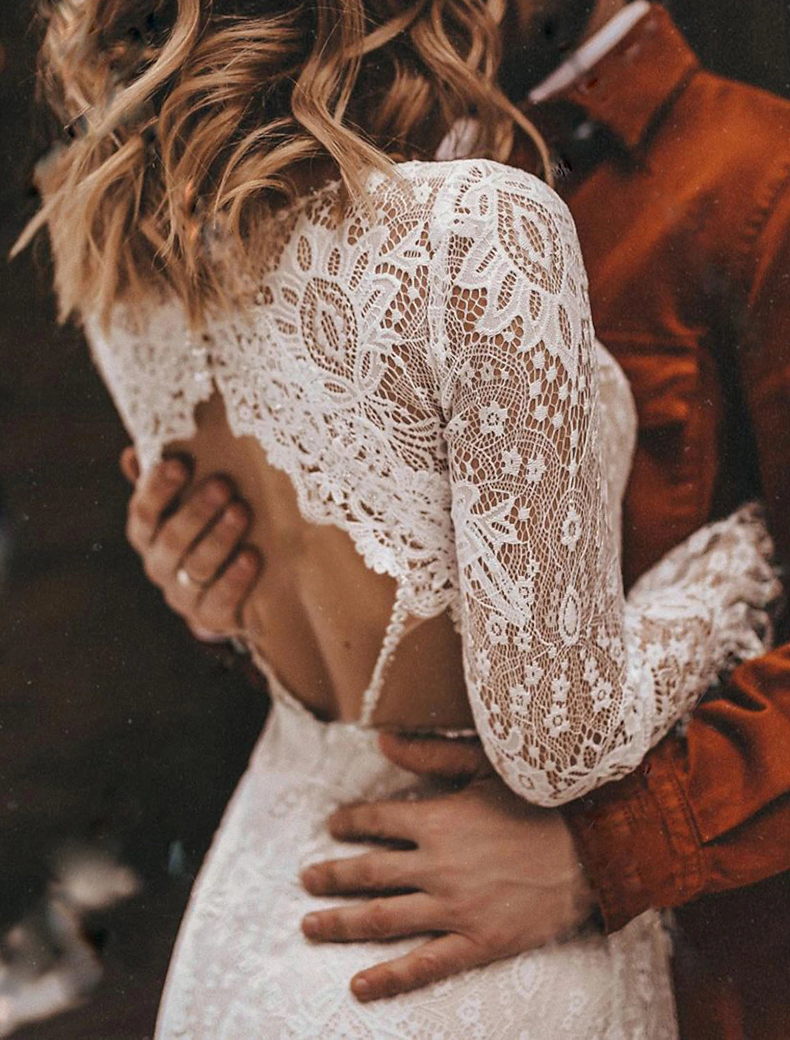 A-Line Wedding Dresses Ankle Length Vintage Little White Dresses Long Sleeve V Neck Chiffon With Solid Color Bridal