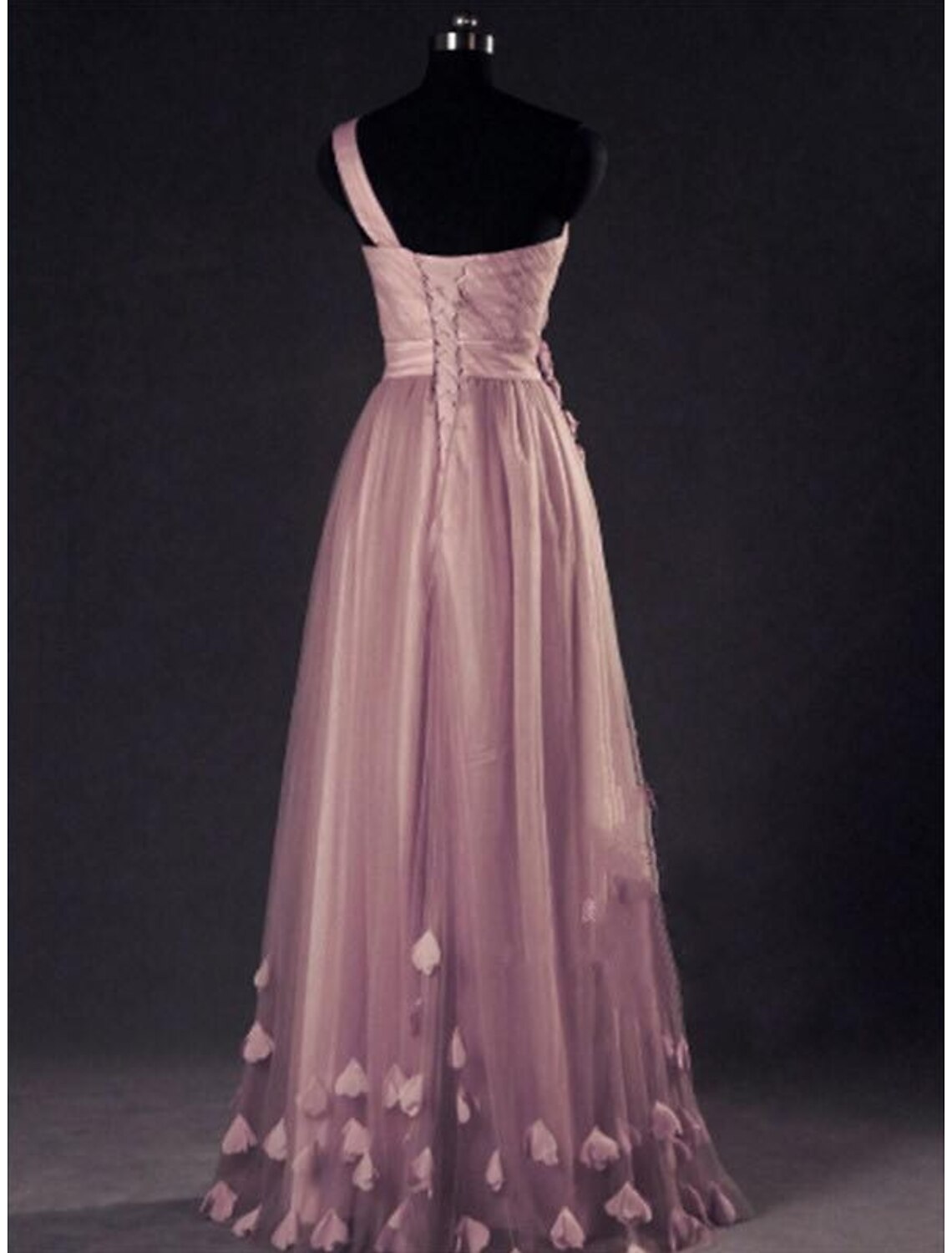 A-Line Prom Dresses Floral Dress Wedding Guest Prom Floor Length Sleeveless One Shoulder Tulle
