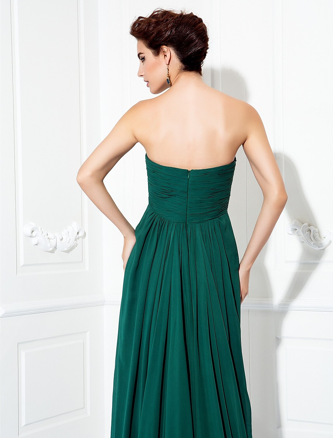 A-Line Minimalist Dress Wedding Guest Formal Evening Sweep / Brush Train Sleeveless Strapless Chiffon with Pleats