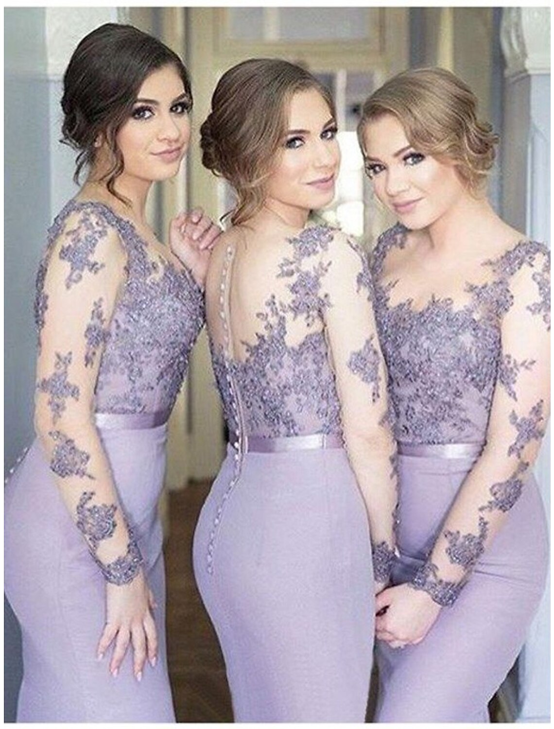 Mermaid / Trumpet Bridesmaid Dress Jewel Neck Long Sleeve Elegant Floor Length Chiffon with Sash / Ribbon